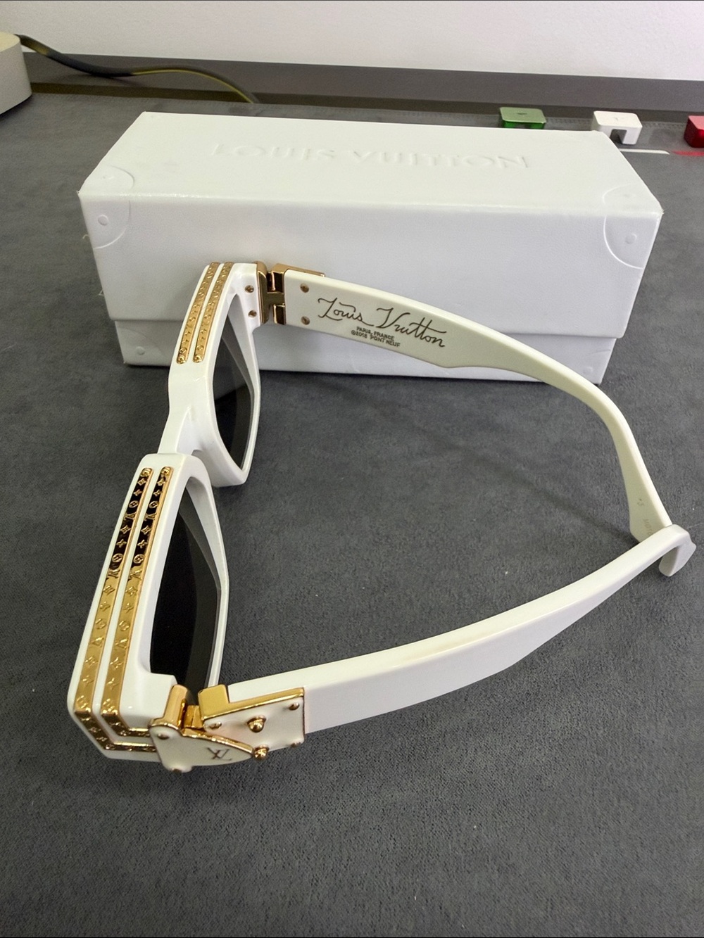 Louis Vuitton White and Gold-Trimmed Women's Sunglasses